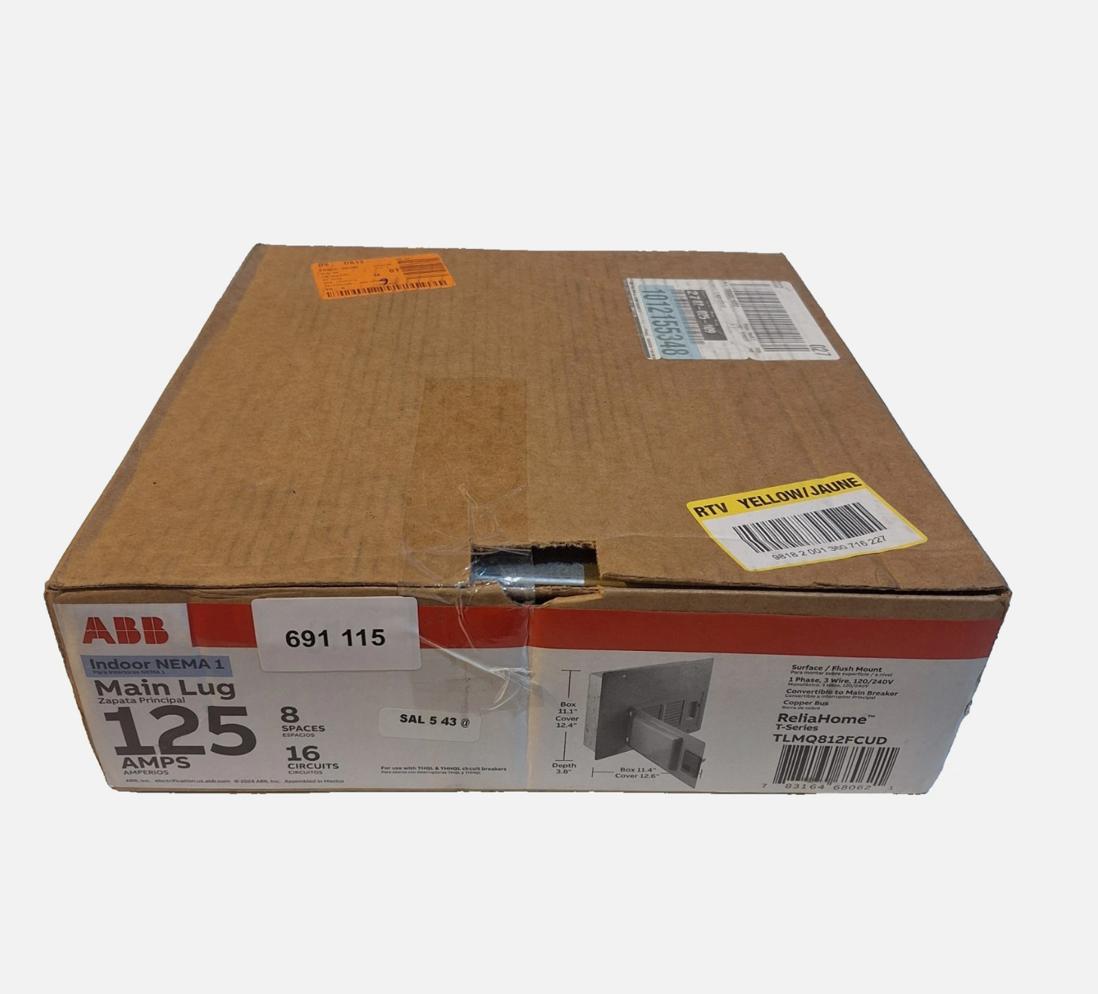 ABB 125 Amp 8 Space 16 Circuit Main Lug Indoor Flush Load Center TLMQ812FCUD