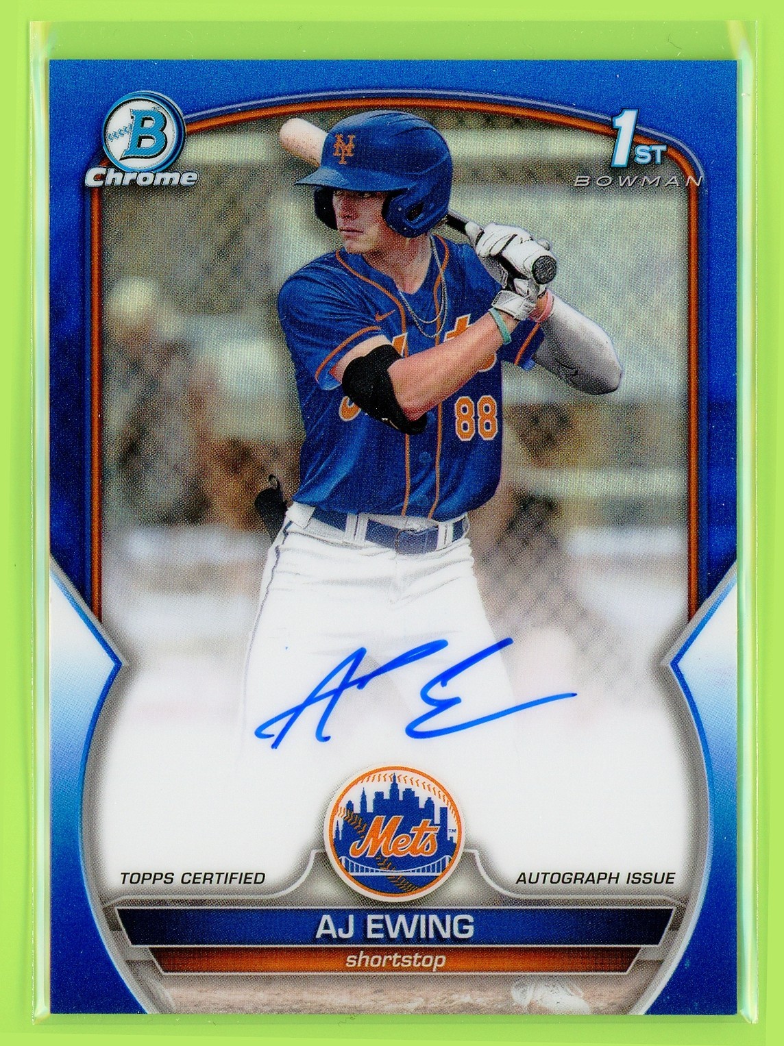 AJ Ewing 2023 Bowman Chrome 1st Auto Blue Refractor /150 Mets #CDA-AE