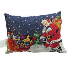 VTG Double Sided Holiday Christmas Santa  Sleigh Throw Pillow 16 x 11 Inch