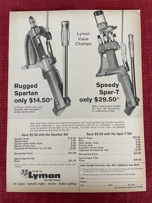 #ad #ad VTG 1969 Print Ad Lyman Reloading Equipment Rugged Spartan Speedy Spar T $8.50