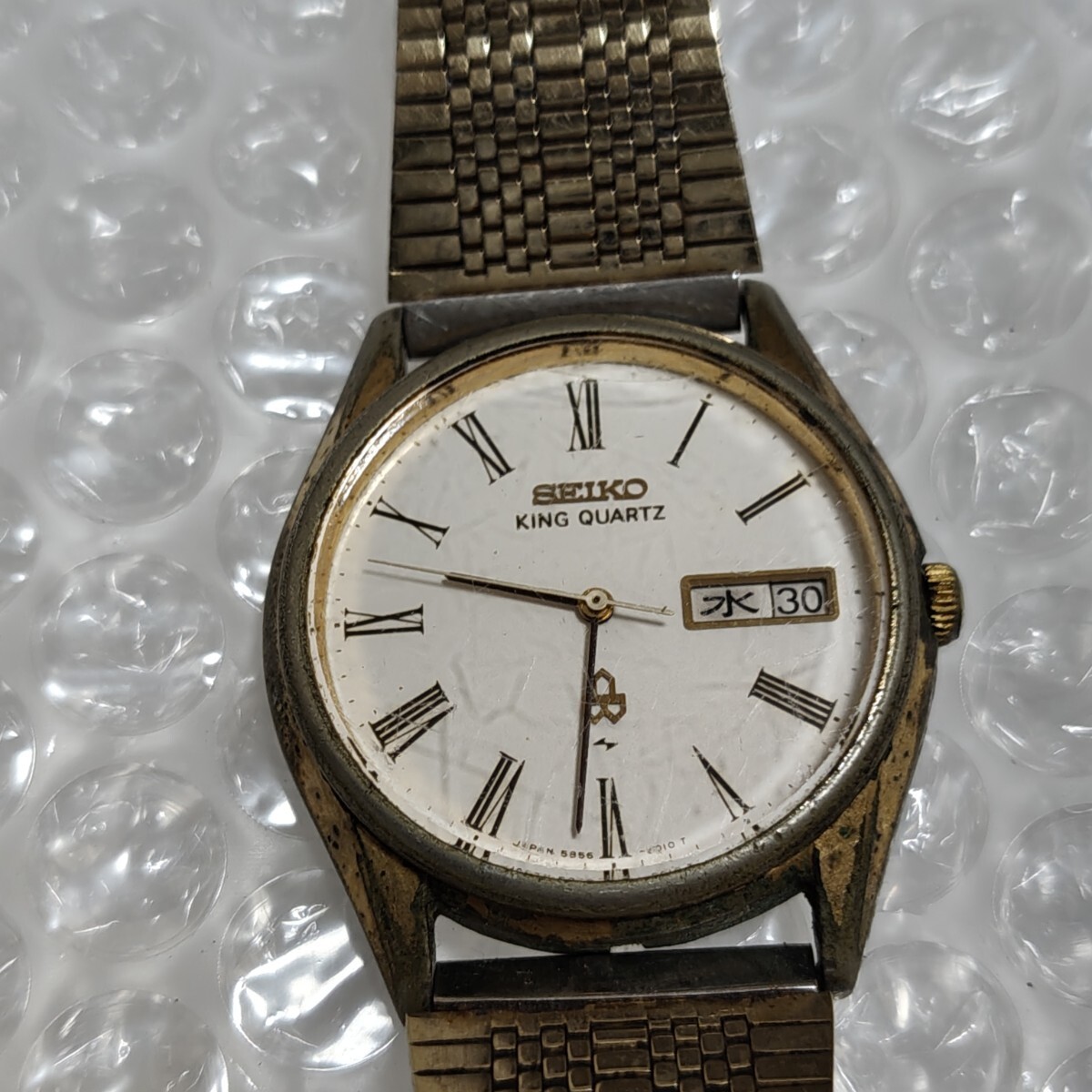 SEIKO KING QUARTZ Roman Gold Day-Date Men's Watch Wrist Size Approx 17cm Analog
