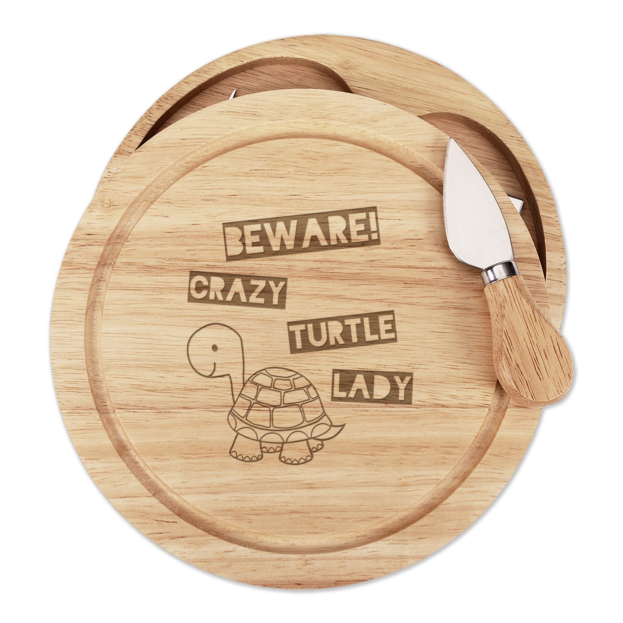 Beware Crazy Turtle Lady Cheese Board Knife Set Funny