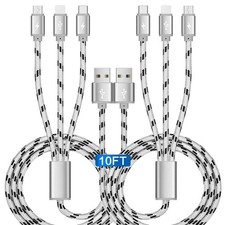 10Ft Multi Charging Cable 3A, 2Pack Braided Fast Charging 3-in-1 Multiple Charge