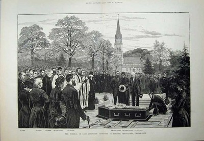 Alter antiker Druck 1882 Funeral Lord Cavendish Churchyard Chatsworth Kunst 19.