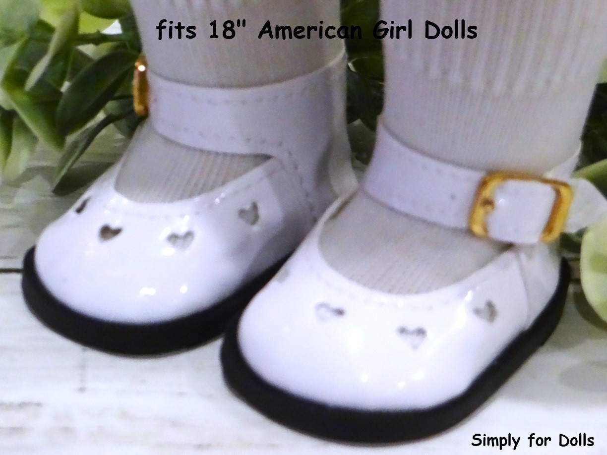 WHITE Patent Mary Janes with Heart Cut-Outs fits 18" American Girl DOLL  SHOES