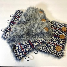 Muk Luks Fair Isle Reversible Leg Warmer Boot Covers Navy Blue White Red OS