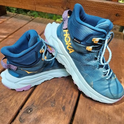 Hoka Trail Code GTX Women 9.5 B Blue Teal Pink Waterproof Hiking Boots Goretex