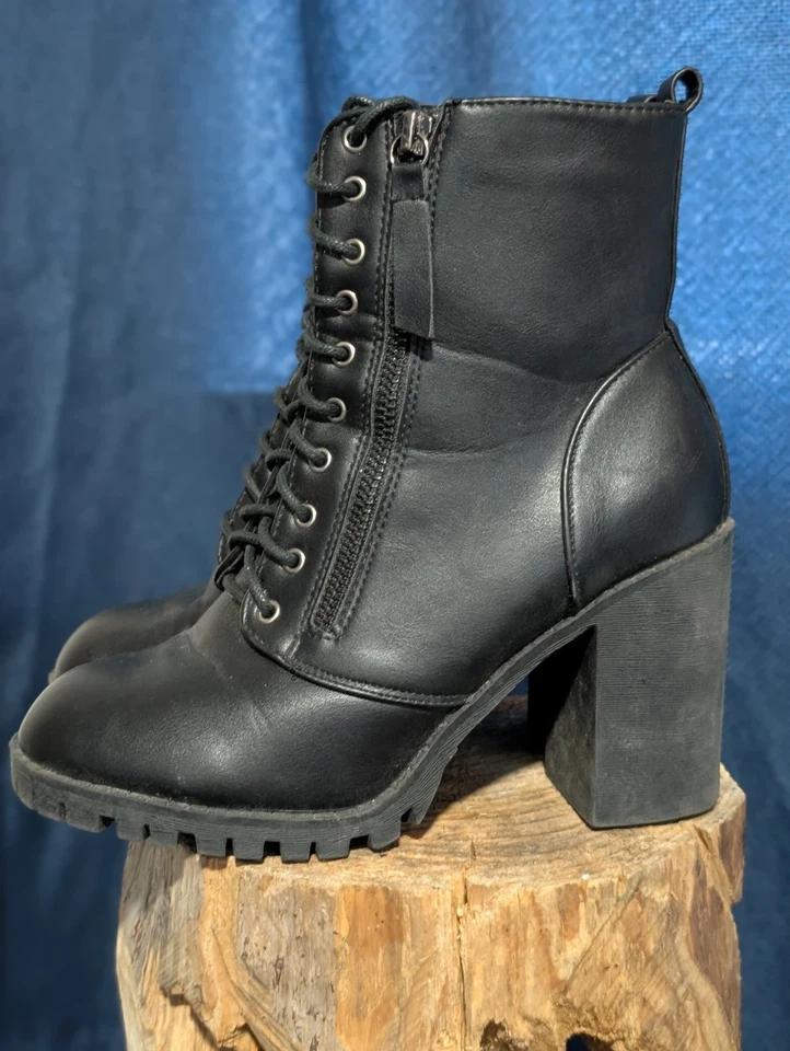 Botas de combate femininas Top Moda couro sintético com zíper preto tamanho 61/2 EUA - Imagem 2 de 4