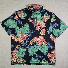 RLX Ralph Lauren Mens XL Hawaiian Floral Print Golf Polo Shirt Stretch