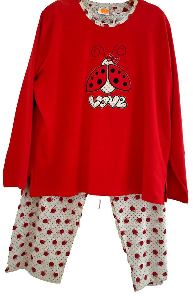 Conjunto de pijama para mujer talla grande 2X/3X manga larga forrado en vellón algodón manga larga Foto 2 de 4