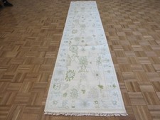 2'7 x 12 Runner Hand Knotted Ivory Modern Oushak Oriental Rug G16474