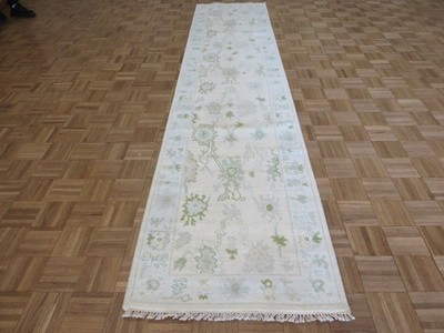 2'8 x 12 Runner Hand Knotted Ivory Modern Oushak Oriental Rug G16473