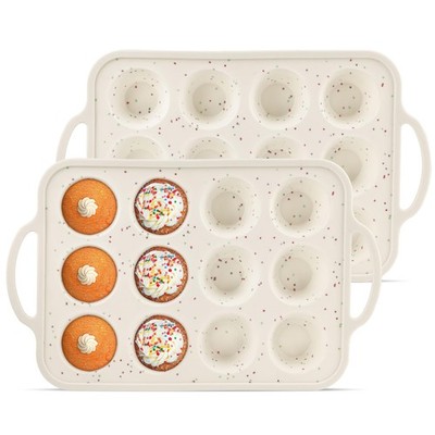 2Pack Silicone Muffin Pan 12 Cup Nonstick Cupcake Baking Tray Metal Reinforced