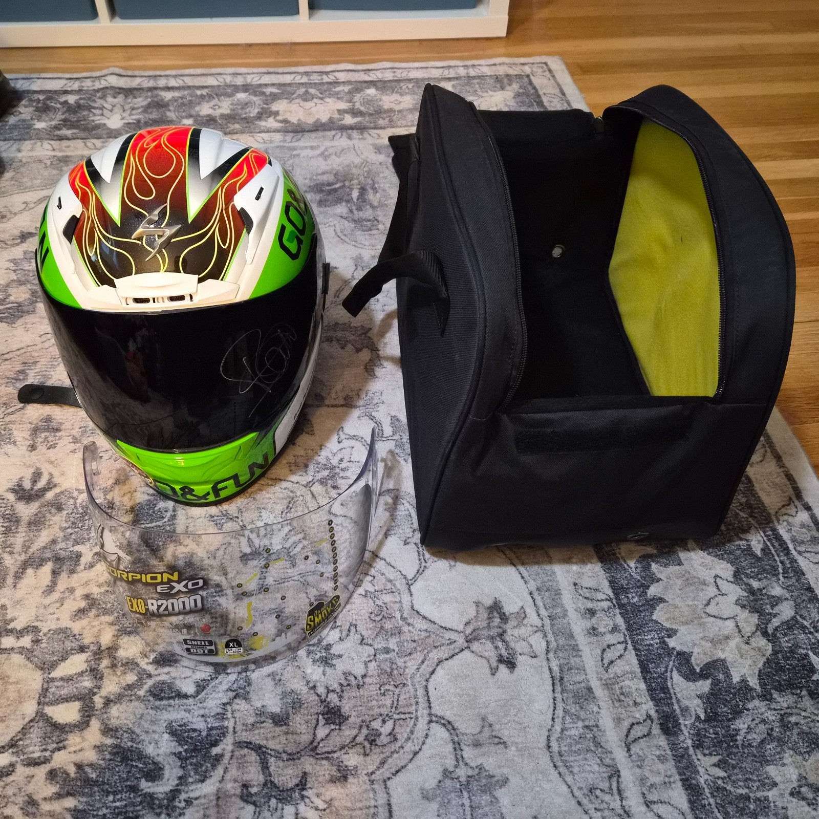 NEW Dual Signed Scorpion EXO-R2000 GO&FUN MotoGP Helmet - Alvaro Bautista.  