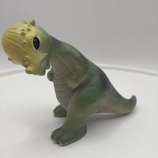 Vintage Green Yellow Dinosaur Figure Figurine Soft Toy 5  Pachycephalosaurus