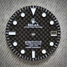 Dial Maker -  Carbon Fibre Relax Dial With Silver Indices BGW9  For Seiko mod