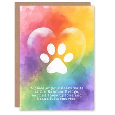 Dog or Cat Sympathy Greeting Card   Rainbow Bridge Paw Print Design, Pet Loss