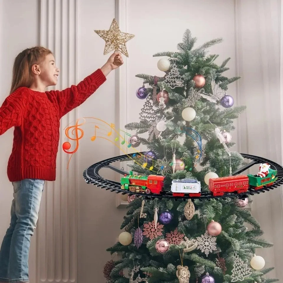 Premium Electric Christmas Train Tracks Set w/ Lights Sound Kids Toy Around Tree - Image 3 of 4