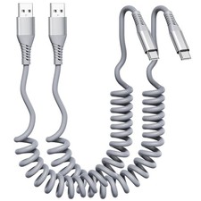 Coiled USB C Cable, 3FT Coiled USB C to USB C Charger Cable for Android Auto/Car