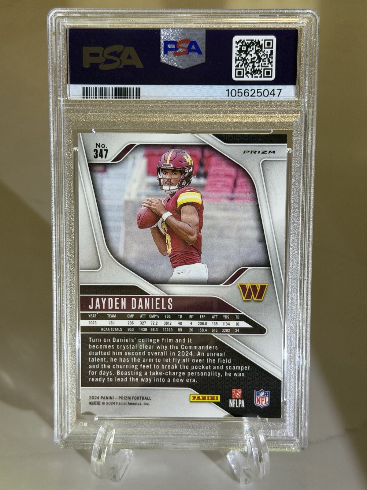 2024 Panini Prizm - Rookies Jayden Daniels #347 Orange Ice Prizm (RC) PSA MINT 9 view 2