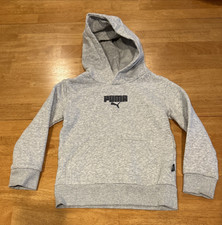 Puma Hoodie Gray Grey Panther Logo Sweatshirt Youth Small 5/6 Cotton Pockets