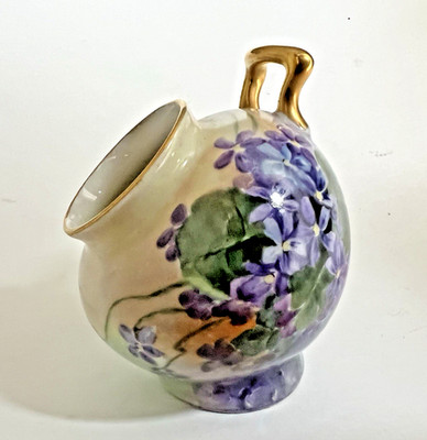 Antique T&V Limoges Tussie Mussie Posy Holder Vase Hand Paint Violet Artist Sign