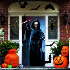 CCINEE Halloween Banner Backdrop Decorations 35.4 inches x 72.8 inches, Black