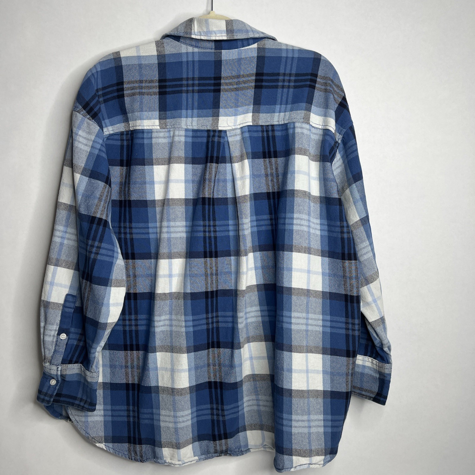 H&M Mens Cotton Button Down Up Blue Plaid Small S Oversized Girls’ Boyfriend thumbnail 2