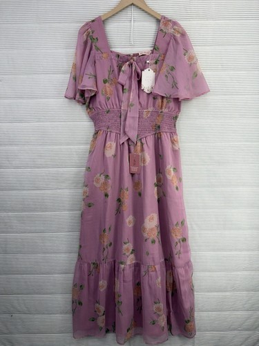 Ivy City Co. Emmaline Dress In Pink Floral Long Maxi Dress Short Sleeve Size XL