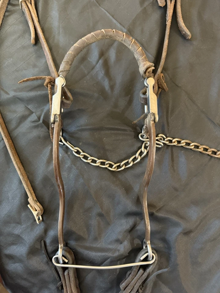 Brida Completa con Hackamore Mecánico, Cabezal, Riendas Divididas Arnés Cuero Foto 2 de 4