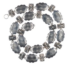 as is 31" vintage 1940's Navajo sterling silver stamped link hatband/concho belt