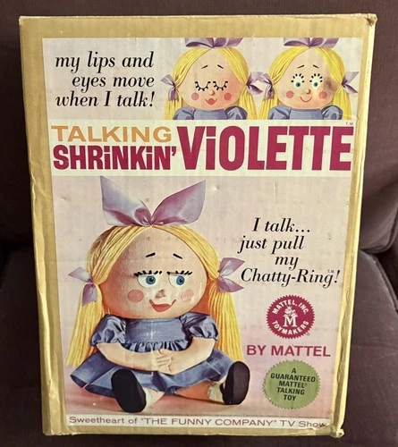 Vintage Mattel Shringing Violette Talking Cloth Doll 1963. With original box.