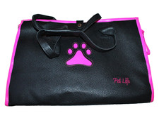 PET LIFE DOG TRAVEL CARRIER "POSH PAW" PINK/BLACK LEATHERETTE UP TO 20 LBS NEW 