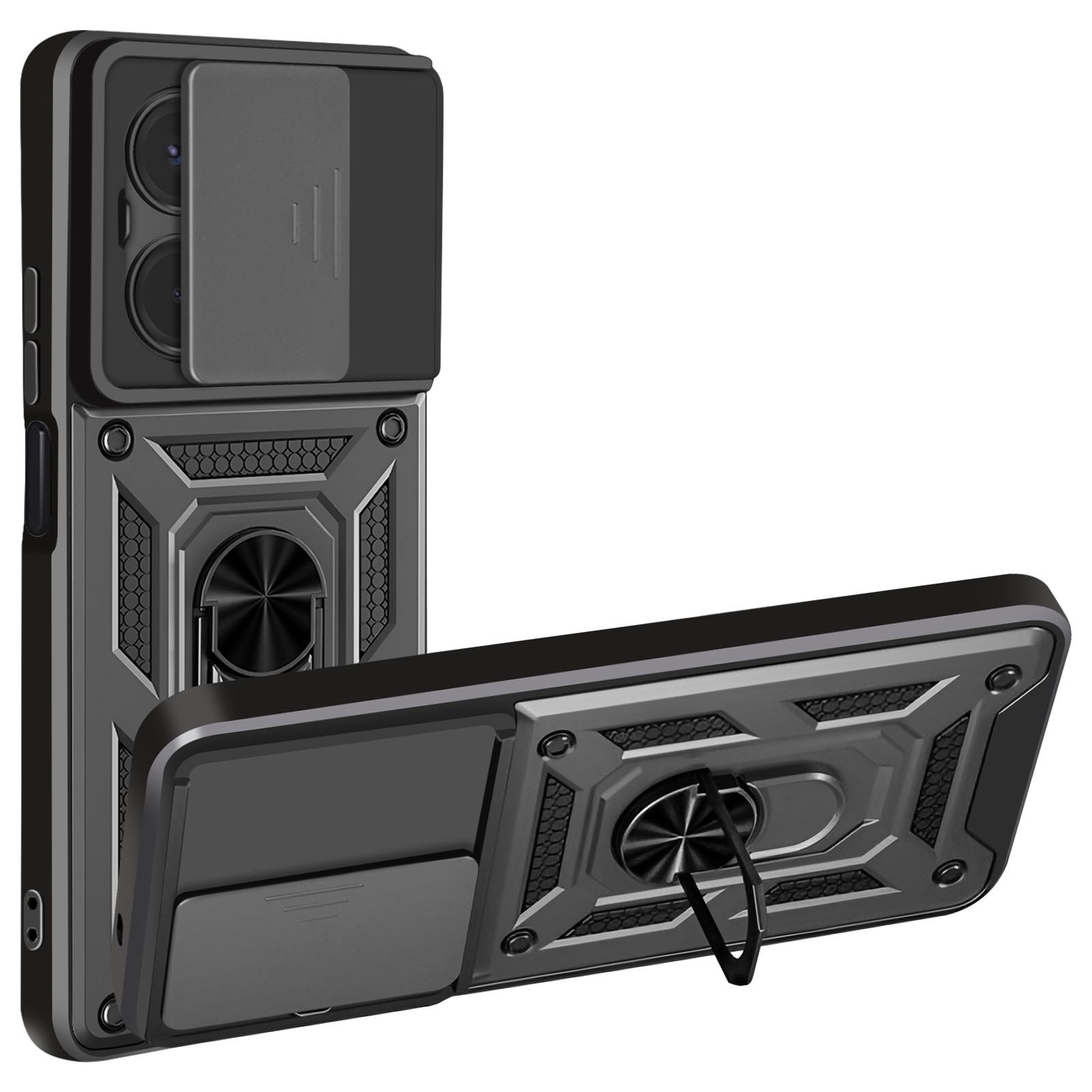 Protection Redmi 15C antichoc avec anneau support aimanté et clapet caméra coulissant