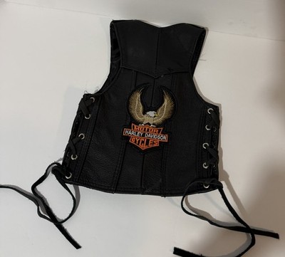 Kids Harley Davidson Real Black Leather Motorcycle Vest 12-18month