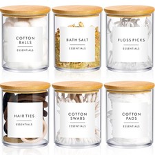 6 Cotton Pad Holder Bathroom Container, 10 oz Cotton Ball Swabs Dispenser, Cl...