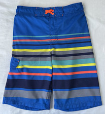 Cat Jack Boys Swim Trunks Size XL 16 Blue Striped Lined Elastic Drawstring
