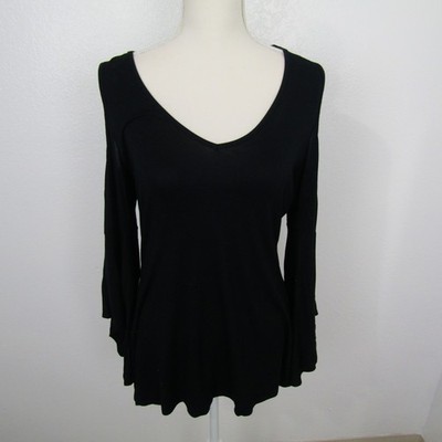 Boston Proper Shirt Top Blouse Pullover Scoop Neck Womens S Black Cold Shoulder