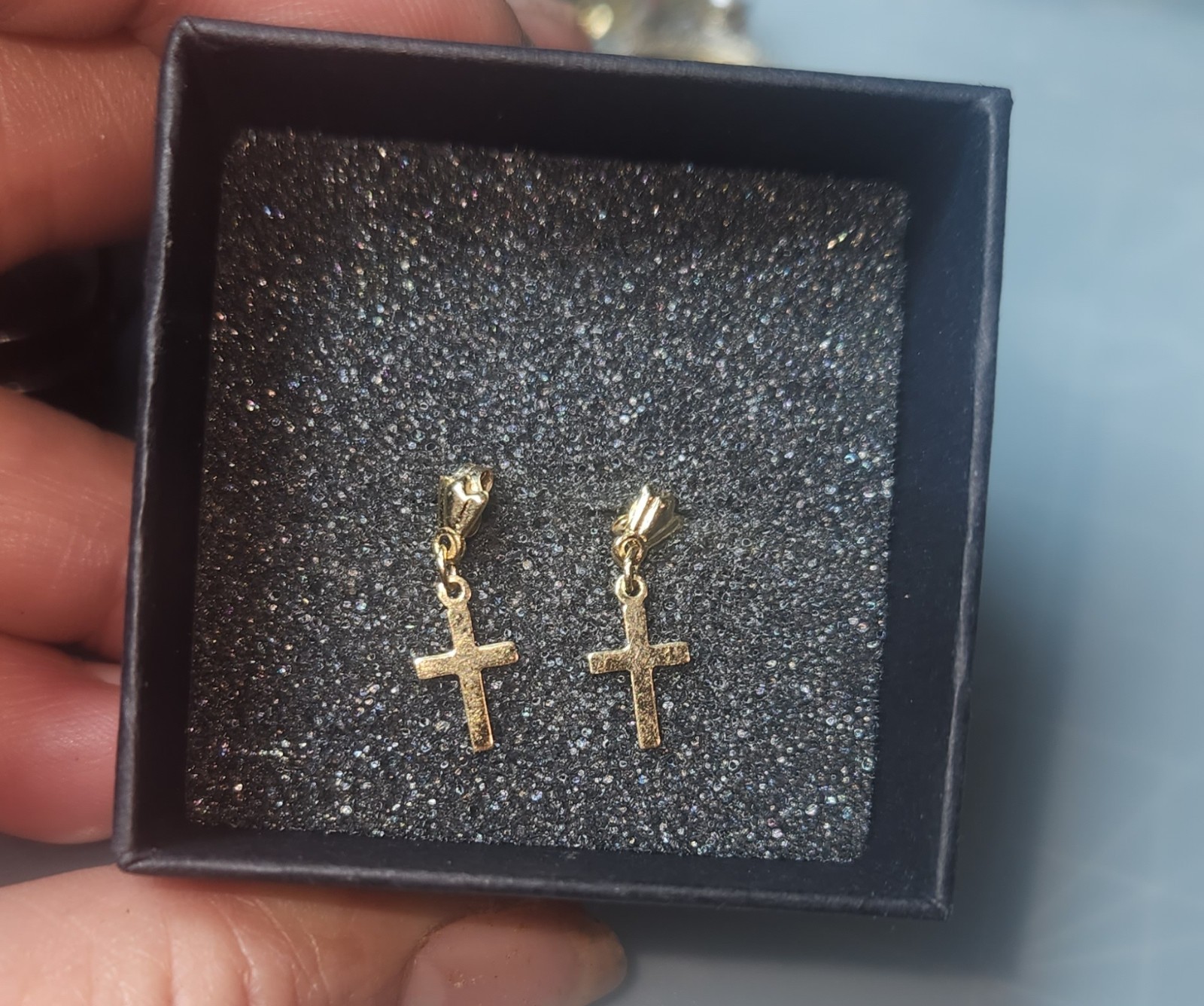 14kt Yellow Solid Gold Cross Dangle Drop Earrings… - image 5