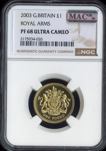 2003 GREAT BRITAIN 1 POUND ROYAL ARMS NGC PF68 ULTRA CAMEO MAC SPOTLESS .