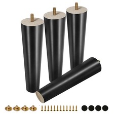Black Rubber Wood Furniture Legs 8 Inches, Straight Tapered Wood Feet Mid Cen...