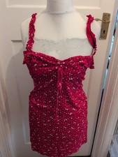 Prettylittlething 12 Red Floral Knee Length Dress Sleeveless
