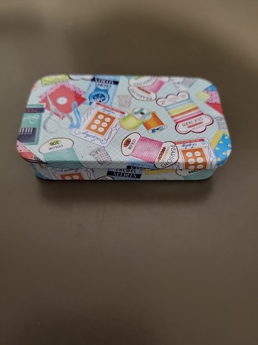 Small Tin Box: Empty Metal Storage Organizer For sewing. 1.75×2.75×0.5 inches - Picture 1 of 6
