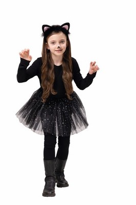 Katzen Set Mädchen Tutu mit Haarreif Black Kitty 2tlg. Kinder Karneval Fasching
