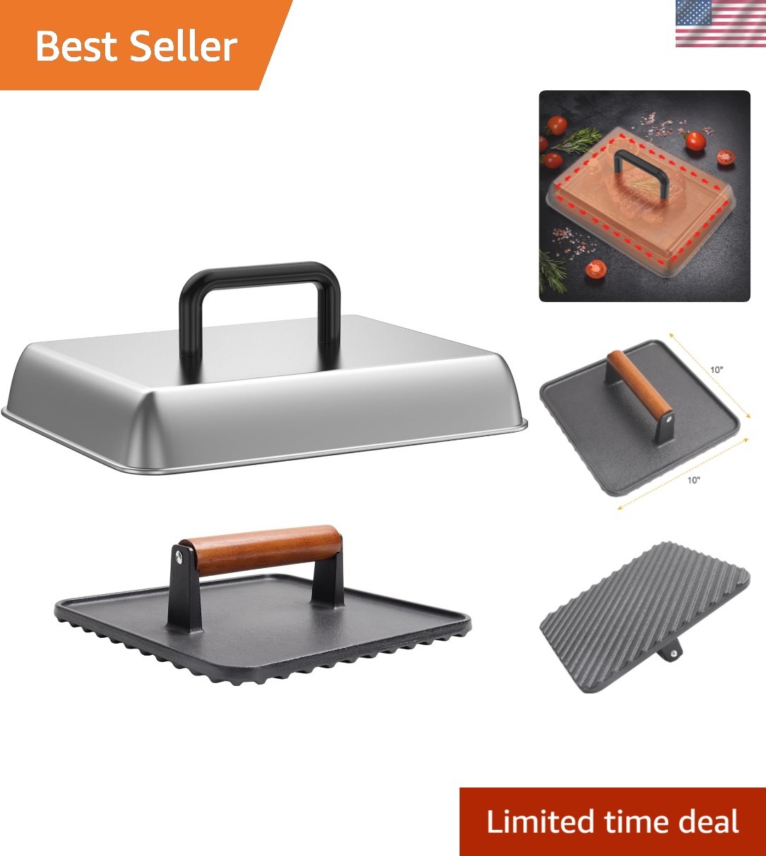 Burger Press & 14" Cheese Melting Basting Cover For Grills