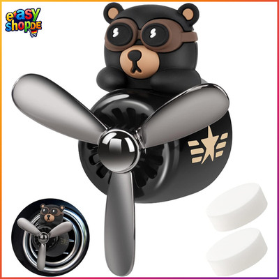 Auto Diffuser Cartoon Bär Pilot Lufterfrischer Vent Clips Schwarz mit 2