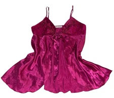 VAL MODE LINGERIE Pink Shiny Satin Sheer Peekaboo Front Nightie Nightgown