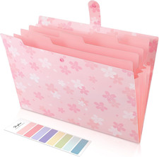 Pink Expanding File Folder with 5 Pockets, Cute Accordion File Organizer, Portab