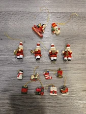 Vintage Lot 14 Miniature Mini Christmas Tree Ornaments BAND SANTA SLED SNOWMAN