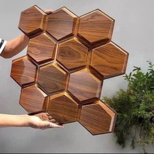 50pcs PVC Hexagon 3D Wall Panels Wood Effect Decorative Moisture